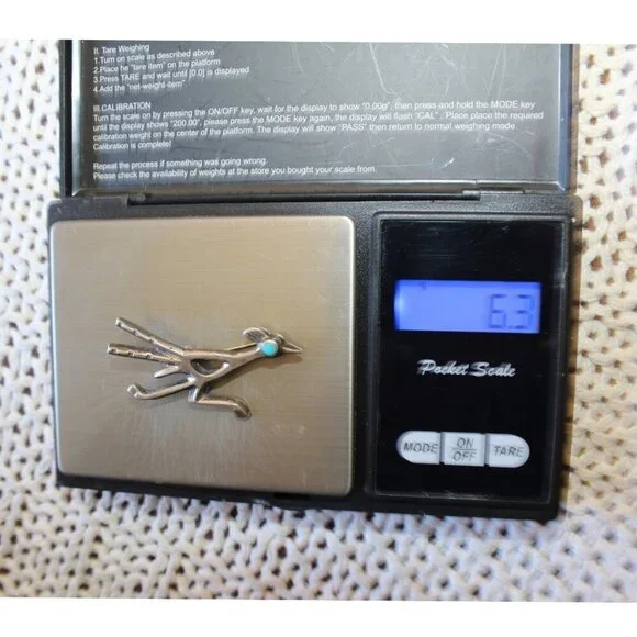 Native American Navajo Sterling Silver & Turquoise Roadrunner Pin Brooch 6.3g